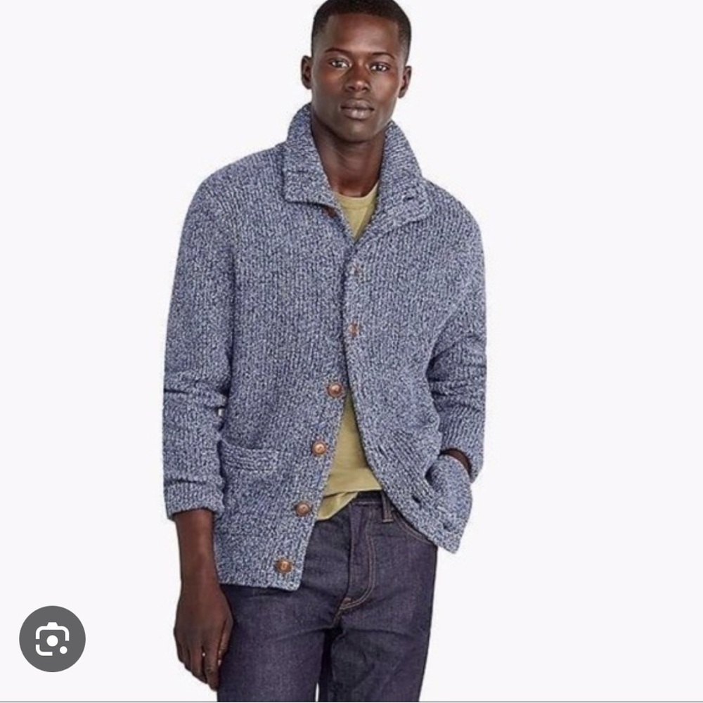 J. Crew Blue Marled Cardigan Sweater with V-Neck and Relaxed Fit